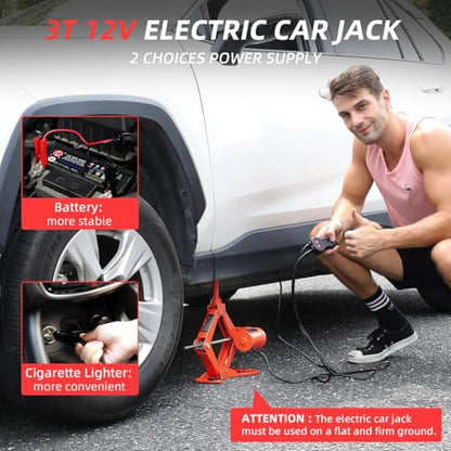 STANDTALL Electric Car Jack 3 Ton 12V Scissor Floor Jack Kit - color: Red
