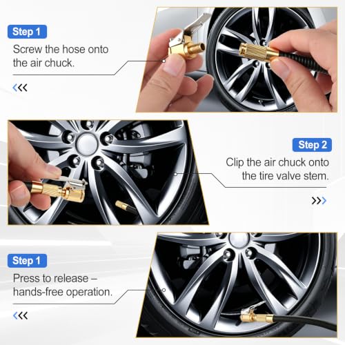 2 Pack Tire Air Chuck with Clip Adapter, 8mm Air Chuck Quick Connect, Brass Locking Tire Inflator Nozzle Adapter Connect, No Leak Tire Inflator Adapter for Tire Inflators, Air Compressor