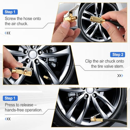 2 Pack Tire Air Chuck with Clip Adapter, 8mm Air Chuck Quick Connect, Brass Locking Tire Inflator Nozzle Adapter Connect, No Leak Tire Inflator Adapter for Tire Inflators, Air Compressor