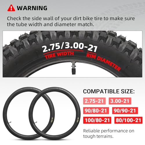 2.75/3.00-21” Replacement Inner Tube 80/100-21(300/325-21) with TR4 Staight Valve Stem, Fits Motorcycle with 21'' Tires (2-Pack) - Made from Heavy Duty, Thick Premium Rubber - size: 2.75/3.00-21", TR4 Valve