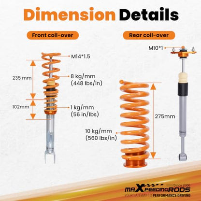 maXpeedingrods Coilovers for Chrysler 300C 2005-2010, for Dodge Magnum 2005-2010, Height Adjustable Coilovers Suspension Kit, Preset Damping Lowering Kit Gold
