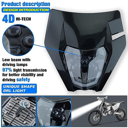 Headlight Head Lamp Light Fairing Mask Day Running Light For ATV Scooters Dirt Pit Bike Enduro (Black+Red DRL) - color: Black Red DRL