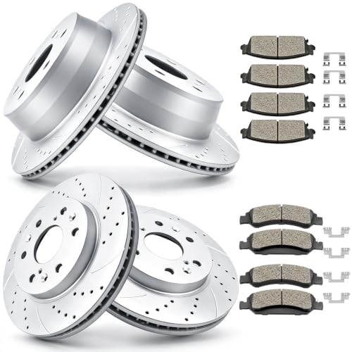 Acinoparts Front & Rear Drilled and Slotted Brake Rotors Ceramic Brake Pads - size: ABK00202