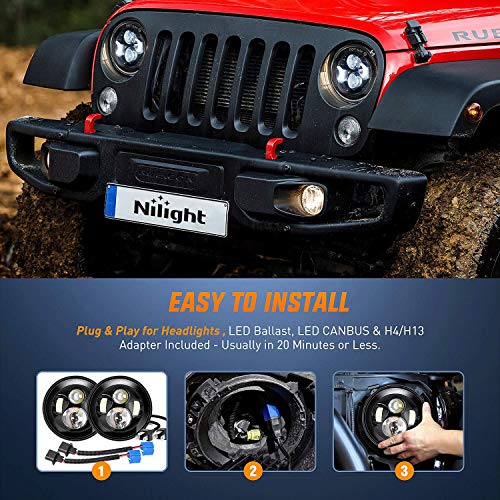 Nilight 2PCS 7 Inch Round Cree Headlight High Low Beam for Wrangler JK TJ CJ 1997-2017 Rubicon Sahara Hummber H1 H2 Motorbikes - color: JK Headlight White 2Pcs