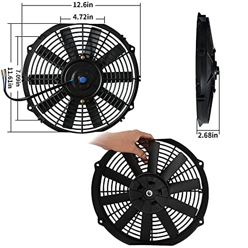 MuHize 2 Pack Electric Radiator Cooling Fan 12 Inch Fan 12V 80W Puller - size: 2Pcs-12 inch