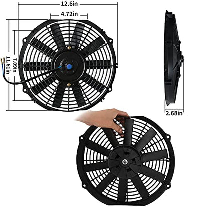 MuHize 2 Pack Electric Radiator Cooling Fan 12 Inch Fan 12V 80W Puller - size: 2Pcs-12 inch