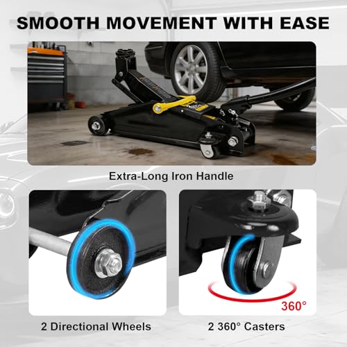 Torin 2 Ton Hydraulic Floor Jack, 4000 lbs Capacity Low Profile Trolley Service Jack with 5.2"-13.3" Lifting Range, Heavy Duty Steel Car Jack for Sport Utility Vehicle, Cars, Black - size: 2T