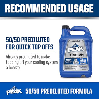 PEAK Titanium 50/50 Prediluted Antifreeze and Coolant for All Engine Cooling Systems, Long-Lasting Yellow Engine Coolant/Antifreeze for Lifetime Engine Protection in All Vehicles, 1 Gal. - style: 50/50
