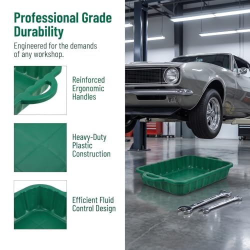 VOSAREA 2pcs 2-Gallon Oil Drain Pans, Green Automotive Catch Trays