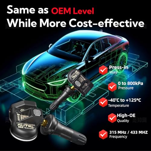 Autel TPMS Sensors, 2in1 MX-Sensor 315Mhz/433Mhz Tire Pressure Sensor,OE-Level Programmable & Cloneable Wireless TPMS Sensor, by Compatible with TS408 508 608 MS906TS MS906PRO-TS (Rubber Stem 4pcs)