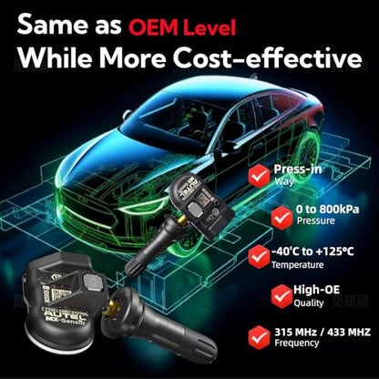 Autel TPMS Sensors, 2in1 MX-Sensor 315Mhz/433Mhz Tire Pressure Sensor,OE-Level Programmable & Cloneable Wireless TPMS Sensor, by Compatible with TS408 508 608 MS906TS MS906PRO-TS (Rubber Stem 4pcs)