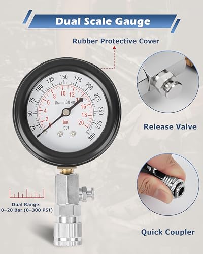 DAYUAN 6 Cylinder Diesel Injector Flow Meter Diagnostic Set Bundle with 8pcs Professional Petrol Engine Compression Tester Kit