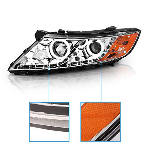 AmeriLite for 2011-2015 Kia Optima Halogen Model Xtreme LED Halo Rings Projector Chrome Replacement Headlights Set - Driver and Passenger Side - color: Chrome