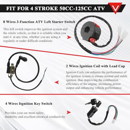 PRO BAT Mini ATV Complete Wiring Harness Kit 2-Coil Starter AC 5-Pin CDI - color: Orange Spark Plug