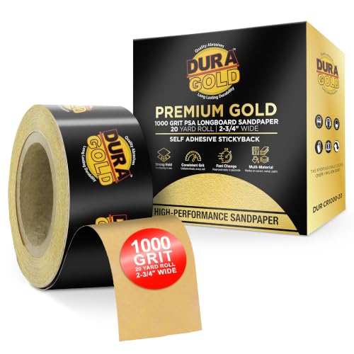 Dura-Gold Gold PSA Longboard Sandpaper, 1000 Grit, 20 Yard Roll 2-3/4" Wide - size: 1000-Grit