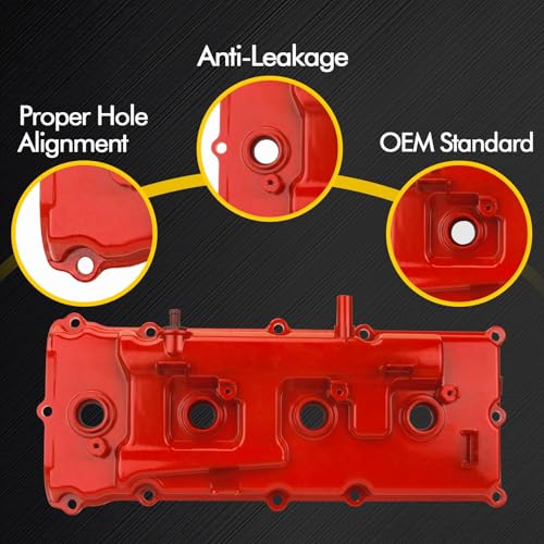 Aluminum Valve Cover Set w/Gasket Bolts Compatible with 2007-2017 Nissan Armada NV2500 NV3500 Titan Pathfinder Infiniti QX56 5.6L V8 Replace 13264ZE01A 132647S000 - color: RED(Upgrade Aluminum)