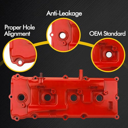 Aluminum Valve Cover Set w/Gasket Bolts Compatible with 2007-2017 Nissan Armada NV2500 NV3500 Titan Pathfinder Infiniti QX56 5.6L V8 Replace 13264ZE01A 132647S000 - color: RED(Upgrade Aluminum)