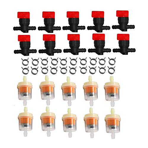 KIPA 1/4" In Line Fuel Gas Filter Shut Cut Off Valve Clamp For 494768 697947 698183 John Deere AM36141 AM107340 49019-7001 lawn mower Pack-10