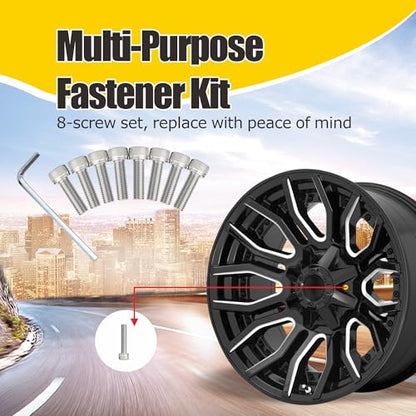 8-Pack Fuel Wheel Center Cap Screws with Adapter Tool for 1001-63-B, 1001-63B, 1001-63GB Stainless Steel Material