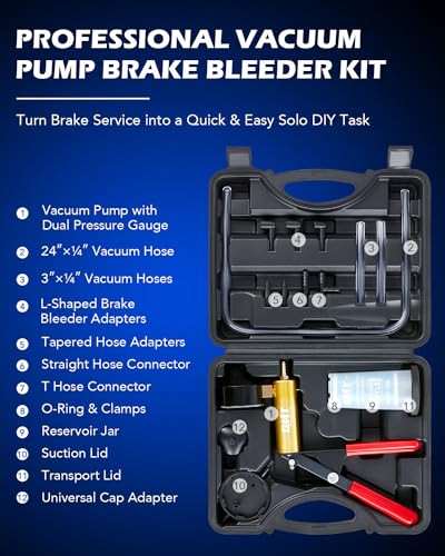 OMT One-Man Brake Bleeding Kit with Hand Vacuum Pump and Dial Gauge, Black - color: Black