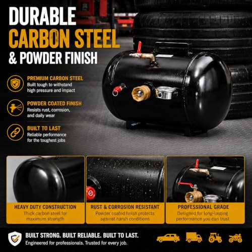 XtremepowerUS 5 Gallon Tire Bead Seater Blaster with Pressure Gauge, Air Tire Inflator Seating Tool for Tubeless Tires, Carbon Steel Air Tank for Car, Truck, Tractor, ATV & Heavy Equipment - size: 5.0 Gal/19L