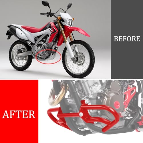 CRF300L/250L 21-25 Crash Bar Compatible with CRF300L 2021-2025 CRF250L 2022-2025 Motorcycle Engine Guard Highway Crash Bar Bumper Frame Falling Protector Steel Split Style (Red) - color: Red