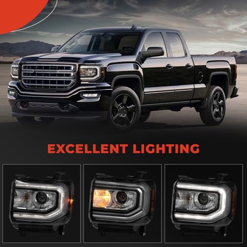 LH Xenon Headlight Assembly Compatible with GMC Sierra 1500 2016 2017 2018, HID Projector Headlamp with LED DRL & Chrome Housing - Replace GM2502453 84046790 84568272 (Left Driver Side, w/o D5S Bulb)