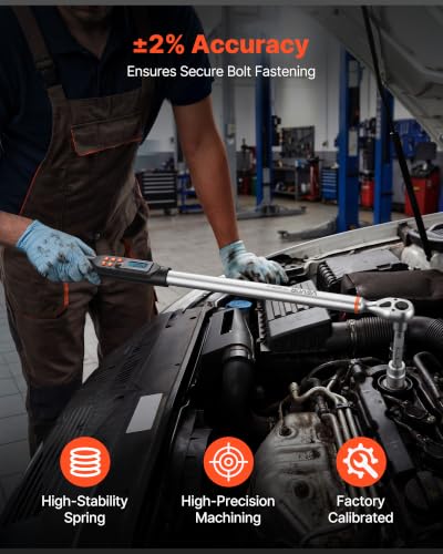VEVOR Torque Wrench Set 1/2" Drive Digital Torque Wrench 4 Display Units, ±2% Accuracy, LCD Screen, with Buzzer and LED Indicator, with Sockets, Extension Bar, Adapter, for Automotive Repair - size: 1/2"