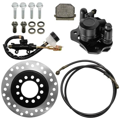 Rear Front Hydraulic Brake Assembly Caliper Master Cylinder Kit, with Disc Brake Plate Rotor Brake Pad, Replacement for Coleman CT100Ut, for 50cc 70cc 90cc 110cc 125cc Go Kart Golf Cart ATV - color: black