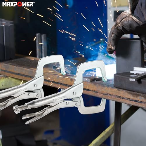 MAXPOWER 11-inch Locking C Clamp, Heavy Duty C-Clamp Locking Pliers with Regular Tip for Welding - 4 Pack - size: 4pcs 11"