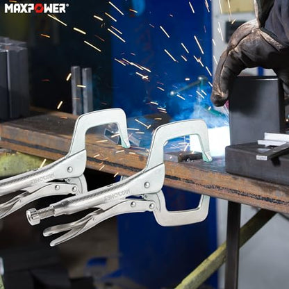 MAXPOWER 11-inch Locking C Clamp, Heavy Duty C-Clamp Locking Pliers with Regular Tip for Welding - 4 Pack - size: 4pcs 11"