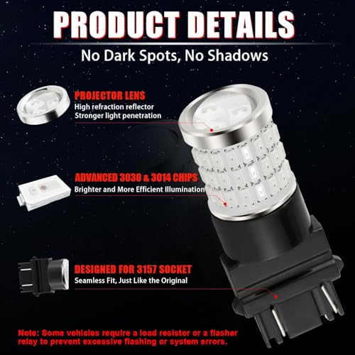 iBrightstar 3157 LED Bulb Red, 3057 LED Brake Lights Bulbs Super Bright for Rear Brake Lights and Tail Lights, 2 Pack - color: Red, size: 3157