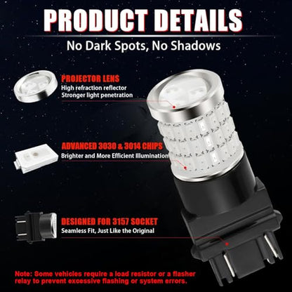 iBrightstar 3157 LED Bulb Red, 3057 LED Brake Lights Bulbs Super Bright for Rear Brake Lights and Tail Lights, 2 Pack - color: Red, size: 3157