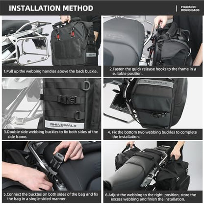 Rhinowalk Motorcycle Saddle Bag Waterproof Motor Pannier Bag Luggage Pack Quick Release Motorbike Side Bag 25L (Black)