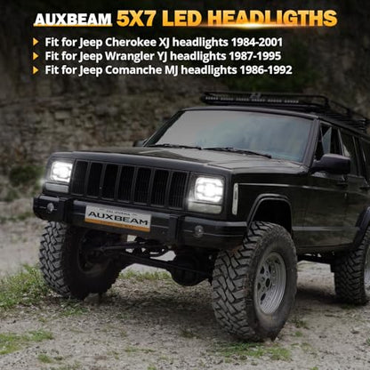 Auxbeam 5x7 7x6 LED Headlights H6054 For Jeep Cherokee XJ Wrangler YJ-Black - color: Black with black frame