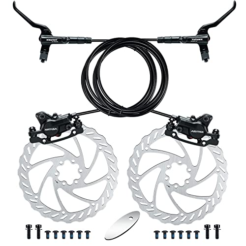 Bike Disc Brake Kit, Hydraulic Disc Brake Set with Aluminum Oil Pressure Caliper and Full Aluminum Alloy Bicycle Brake Lever, 2 pcs 180mm Rotor, Pad Adjuster for Road Bike, Mountain Bike. - color: Hydraulic--180MM