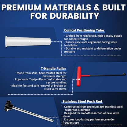 22PCS Tire Valve Stem Tool–Quick Change Valve Installer Kit with TR413/TR414 Valve Stems,Valve Stem Removal Tool,4-Way Valve Core Removal Tool,T-Handle Puller,Push Rod&Gloves–Fits Cars,Trucks and More