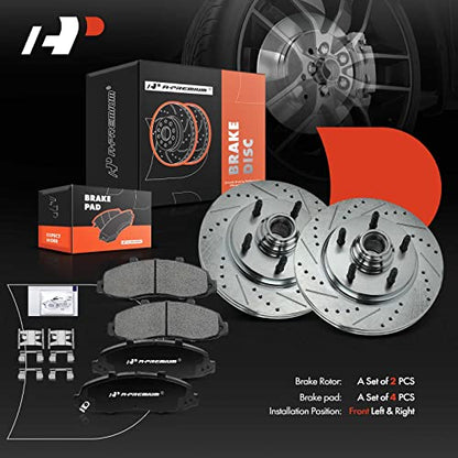 A-Premium 12.13 inch (308mm) Front Brake Rotors & Ceramic Pads Kit, 6-Pack - style: 2000-2003 5-Lug RWD(Drilled & Slotted)
