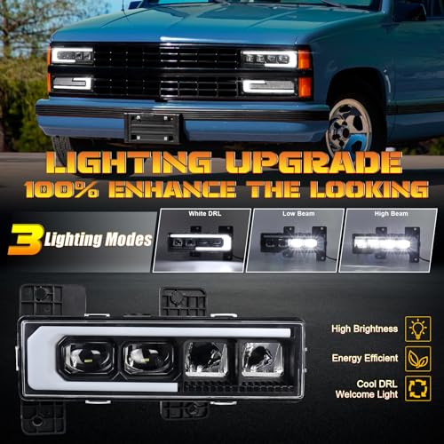 LED Headlight Assembly with DRL Compatible with 1988-1998 Chevy GMC