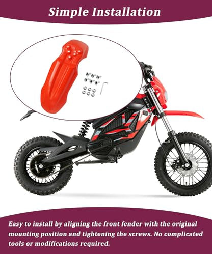 E-Bike Front Fender with Screw Kit Waterproof (Red) - color: Red
