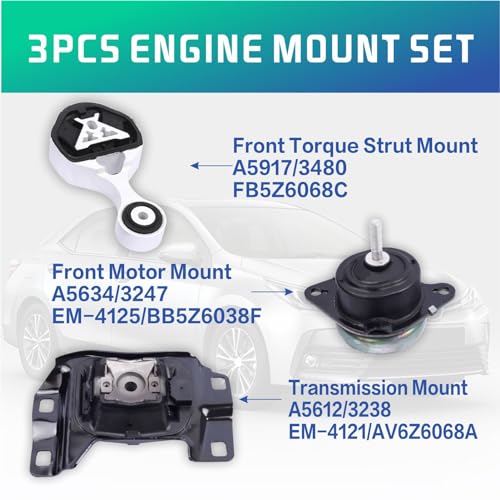Engine Motor and Transmission Mount Kit Compatible with 2016-2019 Explorer - size: A5634 A5917 A5875