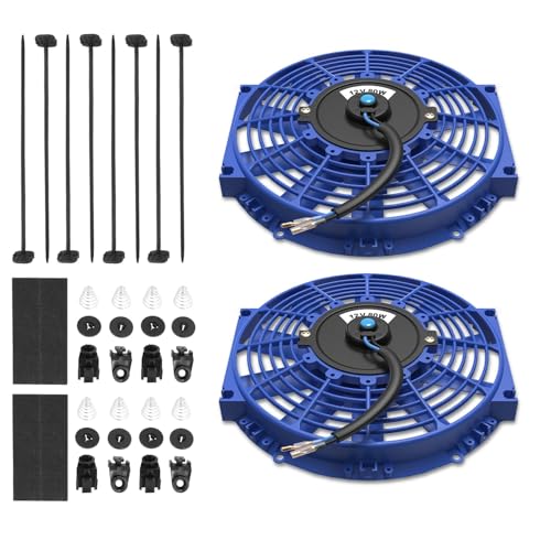 Auto Dynasty 2Pc 10" Universal 12V Electric Radiator Cooling Fan Kit, Blue - color: Blue, size: 10 Inch No Thermostat Wiring Switch Relay Kit