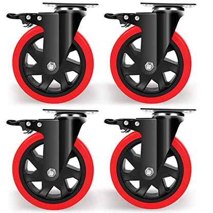 Nefish 6 Inch Heavy Duty Caster Wheels, Industrial Casters Set of 4, Locking Industrial Swivel Top Plate Casters 2600 Lbs, 360 Degree Industrial Grade Casters for Industrial, Furniture, Equipment - size: 6 IN