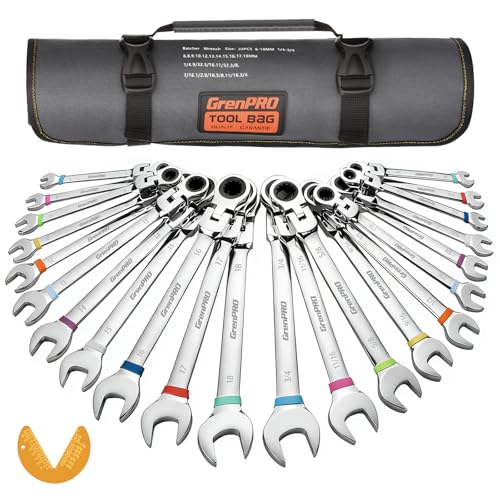 GRENPRO 23PC Flex Head Ratcheting Wrench Set SAE & Metric Mechanic Tools - style: 23PCS Flex Head Ratcheting Wrench Set Metric&SAE