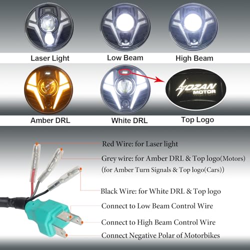 7" Round Headlight with Laser, White/Amber DRL - color: White/Amber DRL