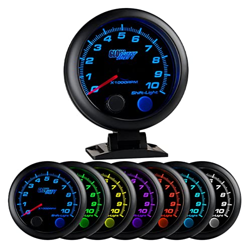 GlowShift Black 7 Color 10,000 RPM On-Dash Tachometer Gauge, 3-3/4" 95mm