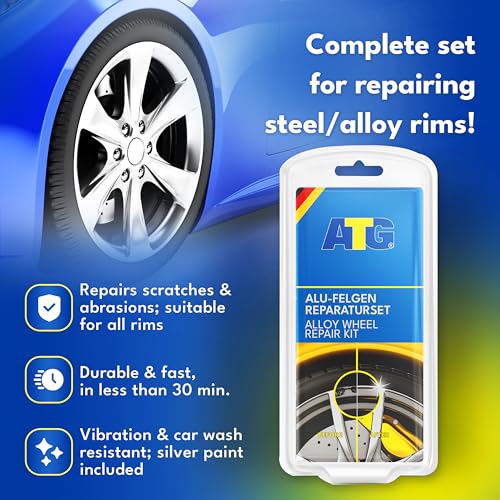 ATG Alloy Wheel Repair Kit – Rim Scratch and Curb Rash Repair for Silver Alloy and Steel Wheels – Complete Kit with Filler and Paint – Up to 10 Repairs