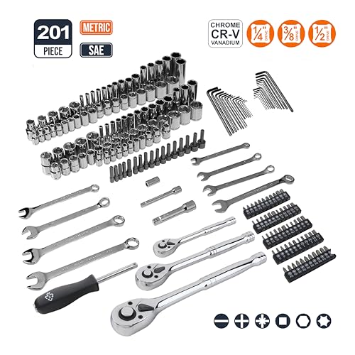 Amazon Basics 201-Piece Mechanic's Socket Tool Set With Case, SAE and Metric Sizes, Chrome-Vanadium Steel, Portable - size: 201 Piece