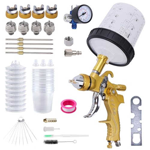 HVLP Automotive Spray Gun Kit, 10pcs 600ML Disposable Paint Cups - color: yellow
