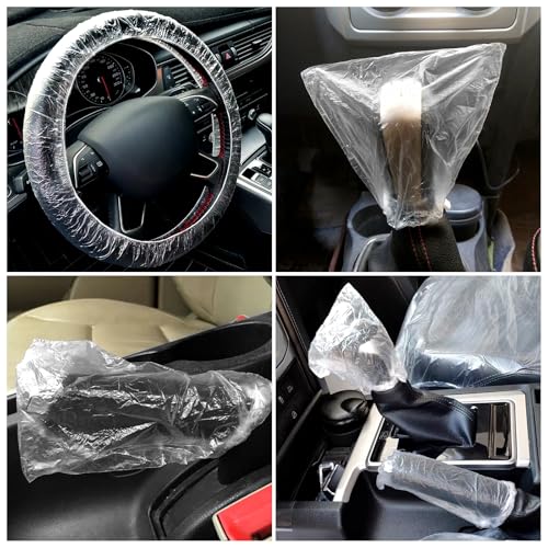 ICWEIMEI 300Pcs Disposable Car Protective Covers Include 100Pcs Disposable Steering Wheel Covers 100Pcs Disposable Gear Shift Covers 100Pcs Disposable Handbrake Covers for Car Protection